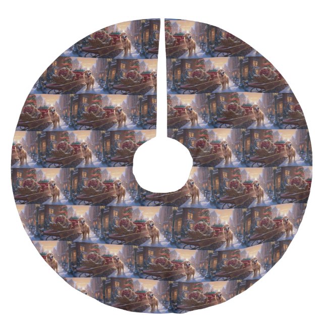 Jupon De Sapin En Polyester Brossé Saison de Noël Golden Retriever (Devant)