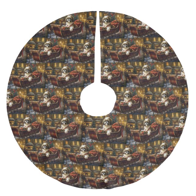 Jupon De Sapin En Polyester Brossé Saison de Noël Shih Tzu (Devant)