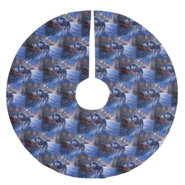 Jupon De Sapin En Polyester Brossé Saison de Noël Sibérienne Husky (Devant)