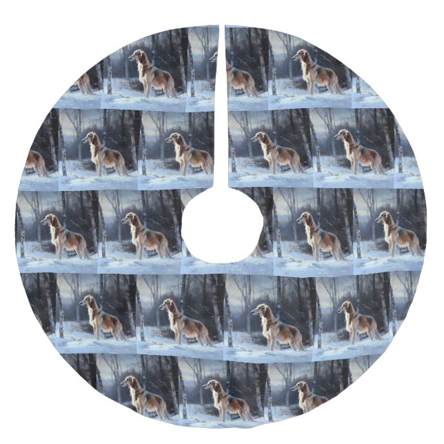 Jupon De Sapin En Polyester Brossé Saluki Laisser neiger Noël (Devant)