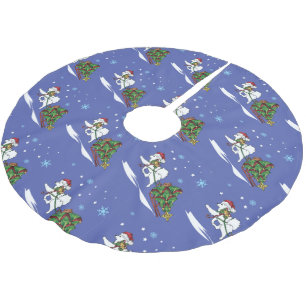 Jupon De Sapin En Polyester Brossé Samoyed Ramenant à la maison l'arbre de Noël