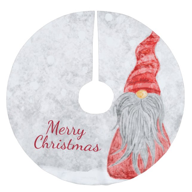Jupon De Sapin En Polyester Brossé Santa Claus Gnome sur terrain neigeux (Devant)