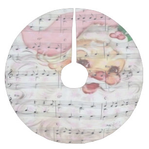 Jupon De Sapin En Polyester Brossé Santa Claus vintage avec notes musicales