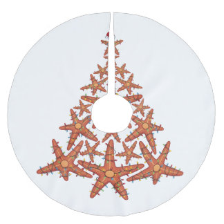 Jupon De Sapin En Polyester Brossé Sapin de Noël en étoile de mer Chapeau de Père Noë