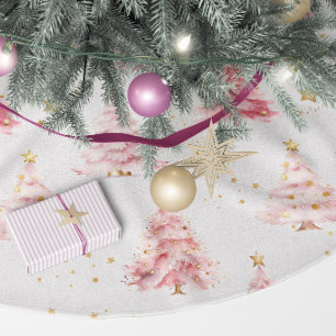 Jupon De Sapin En Polyester Brossé Sapins de Noël rose et or