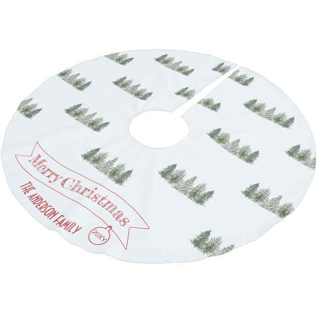 Jupon De Sapin En Polyester Brossé Scandinavian Winter Pine Tree Merry Christmas (Angle)