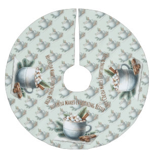 Jupon De Sapin En Polyester Brossé Scène de mug Marshmallow au cacao d'hiver cosy