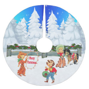 Jupon De Sapin En Polyester Brossé Scène d'hiver Cowboy Cowgirl Kids Horse Rope Lumiè
