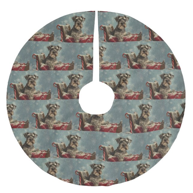 Jupon De Sapin En Polyester Brossé Schnauzer Chien Festif de Noël (Devant)