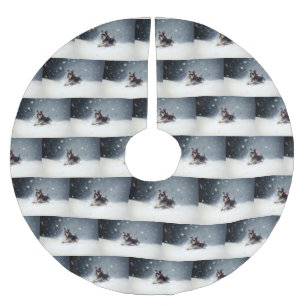 Jupon De Sapin En Polyester Brossé Schnauzer miniature neige de Noël hiver