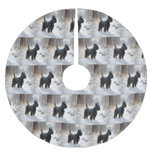 Jupon De Sapin En Polyester Brossé Scottish Terrier Laisser Il Neige Noël