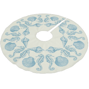 Jupon De Sapin En Polyester Brossé Sea Side Shells Beach Noël Blanc chaud