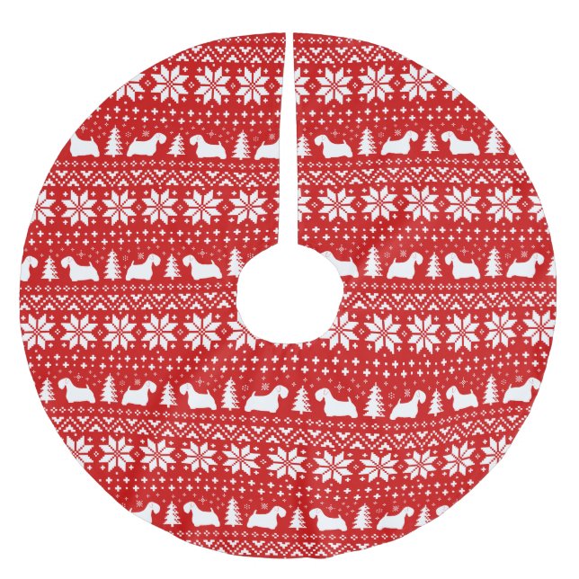 Jupon De Sapin En Polyester Brossé Sealyham Terrier Silhouettes Motif de Noël (Devant)