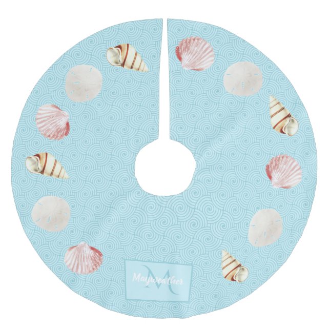 Jupon De Sapin En Polyester Brossé Seashore Seashells Skirt d'arbre de Noël (Devant)