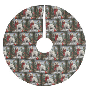 Jupon De Sapin En Polyester Brossé Setter Anglais Chien dans la neige Noël