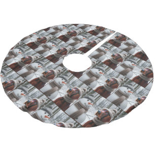 Jupon De Sapin En Polyester Brossé Setter irlandais de Noël avec Snowman