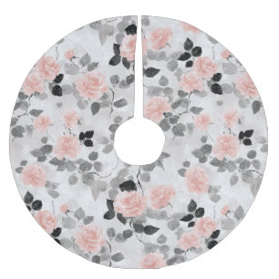Jupon De Sapin En Polyester Brossé Shabby Chic Vintage Fleurs Roses Roses