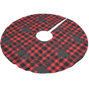 Jupon De Sapin En Polyester Brossé Silhouette de l'ours noir à plaid rouge