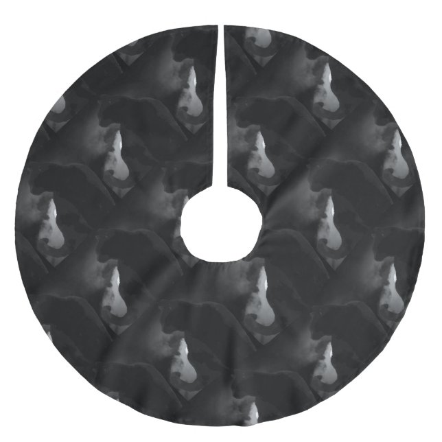 Jupon De Sapin En Polyester Brossé Silhouette de lune de chats noirs (Devant)