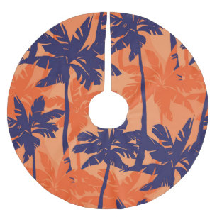 Jupon De Sapin En Polyester Brossé Silhouette de palmier bleu, arrière - plan orange