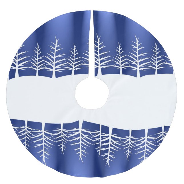 Jupon De Sapin En Polyester Brossé Silhouettes d'arbre blanc Noël élégant (Devant)