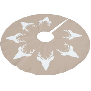 Jupon De Sapin En Polyester Brossé Silhouettes de tête de cerf blanc sur fond beige