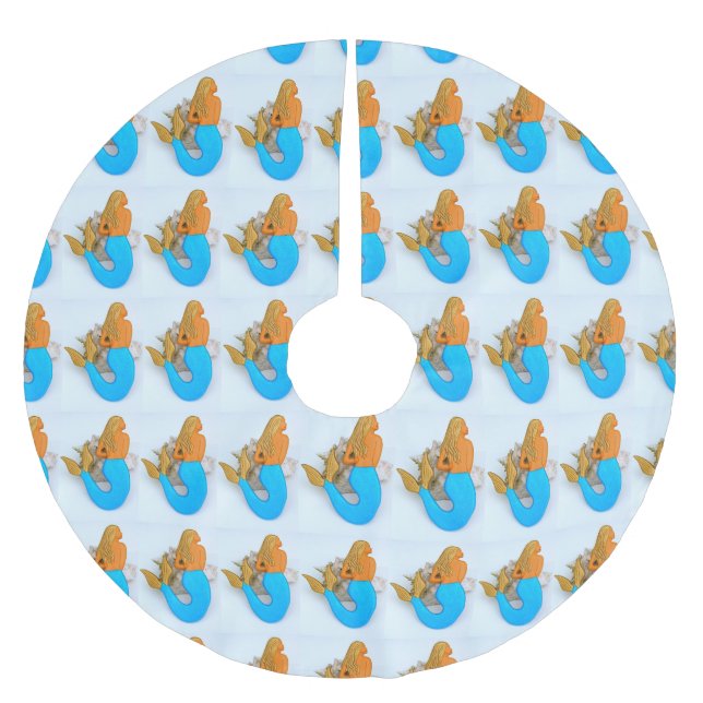 Jupon De Sapin En Polyester Brossé sirènes à queue bleue (Devant)