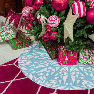 Jupon De Sapin En Polyester Brossé Sky Blue Triangles Snowflake Motif