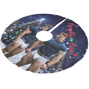 Jupon De Sapin En Polyester Brossé SlipperyJoe's décoré enneigé de Noël tre