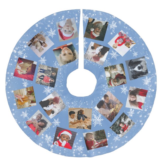 Jupon De Sapin En Polyester Brossé Snowflake Family Photo Collage Noël (Devant)