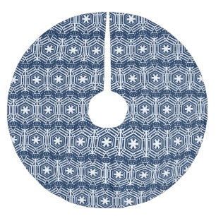 Jupon De Sapin En Polyester Brossé Snowflakes bleu marine blanc festif joli Noël