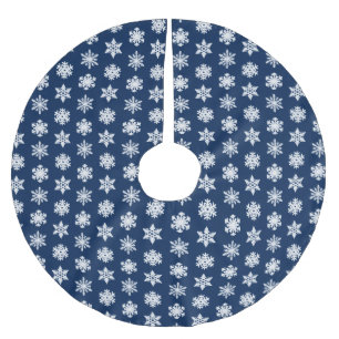 Jupon De Sapin En Polyester Brossé Snowflakes Ikat - Blanc et Bleu Marine