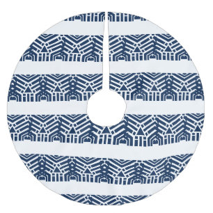 Jupon De Sapin En Polyester Brossé Snowflakes marine bleu et blanc motif Noël