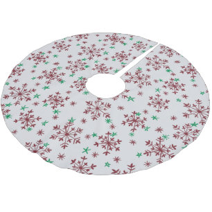 Jupon De Sapin En Polyester Brossé Snowflakes Motif - Rouge & Vert sur Silver Grey