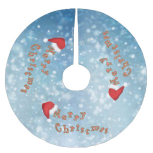 Jupon De Sapin En Polyester Brossé Snowflakes Noël Rouge Santa Chapeau Typographie