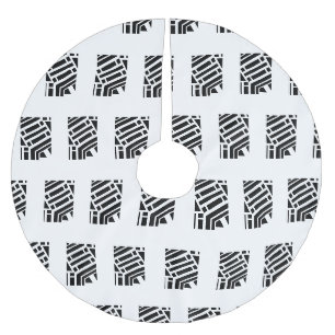 Jupon De Sapin En Polyester Brossé Snowflakes noir et blanc motif Noël