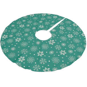 Jupon De Sapin En Polyester Brossé Snowflakes orange classique sur vert Turquoise