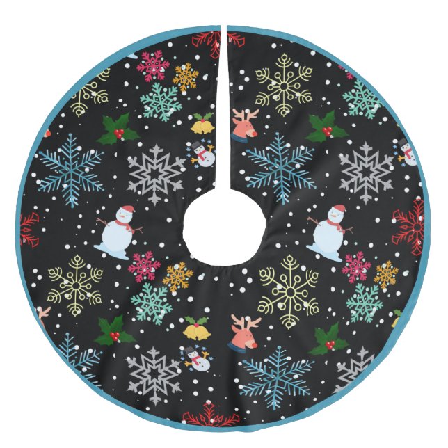Jupon De Sapin En Polyester Brossé Snowflakes Snowman Christmas Mistletoe Reindee (Devant)