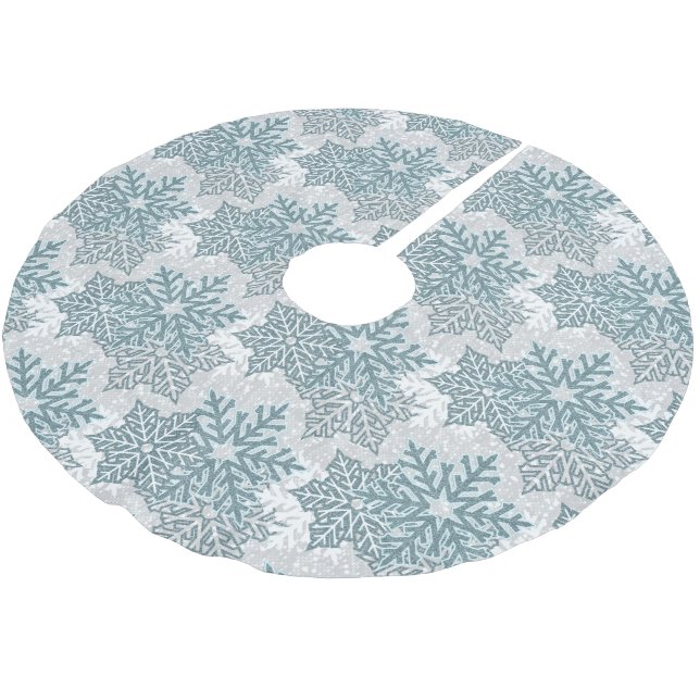 Jupon De Sapin En Polyester Brossé Snowflakes Turquoise (Angle)