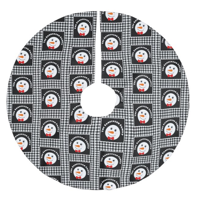 Jupon De Sapin En Polyester Brossé Snowman avec Red Bowtie Black Buffalo plaqué (Devant)