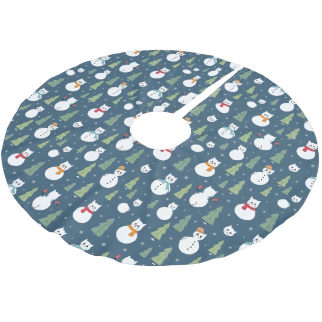 Jupon De Sapin En Polyester Brossé Snowman Cats Motif de vacances (Angle)