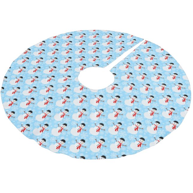 Jupon De Sapin En Polyester Brossé Snowman d'hiver Cute Bleu Noël vacances (Angle)