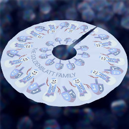 Jupon De Sapin En Polyester Brossé Snowman Dreidels Hanoukka Motif Chrismukkah