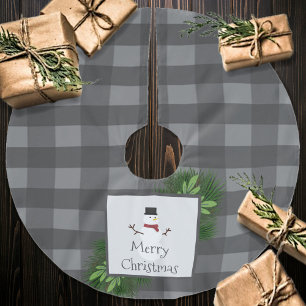 Jupon De Sapin En Polyester Brossé Snowman Gris Buffalo Plaid Tree Jupe