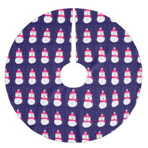 Jupon De Sapin En Polyester Brossé Snowman rose à la neige