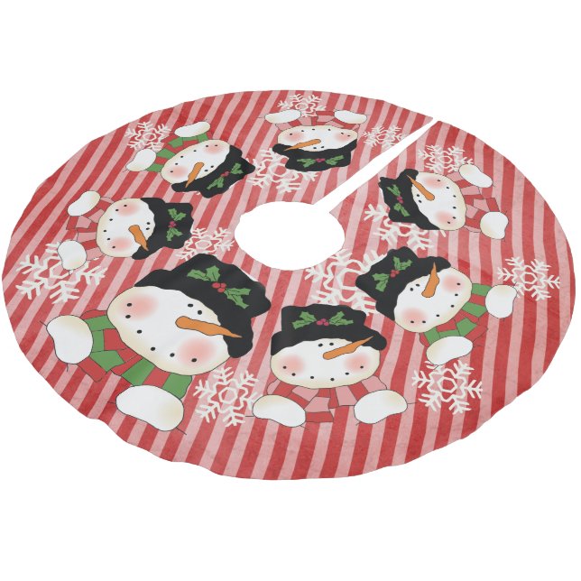 Jupon De Sapin En Polyester Brossé Snowmen sur la jupe Vintage Stripe Holiday Tree (Angle)