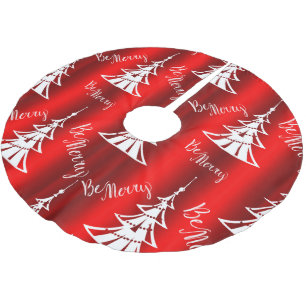 Jupon De Sapin En Polyester Brossé Sois Joyeux Noël Rouge