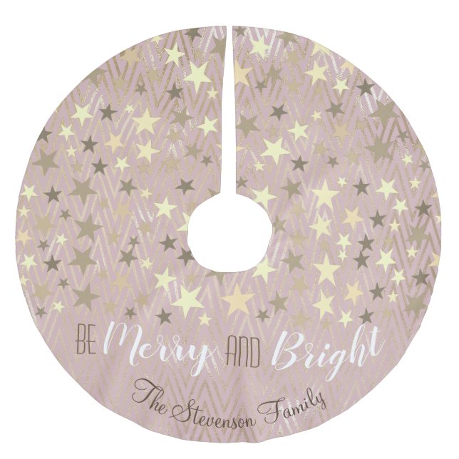 Jupon De Sapin En Polyester Brossé Soyez Joyeux et brillant Rose Gold (Devant)