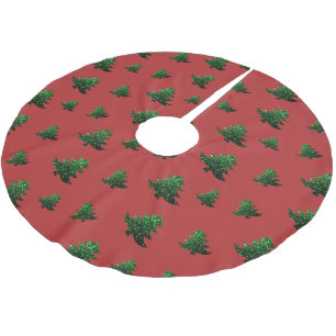 Jupon De Sapin En Polyester Brossé Sparkly sapin vert étincelle rouge motif