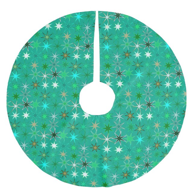 Jupon De Sapin En Polyester Brossé Starburst Print, Turquoise et Aqua (Devant)